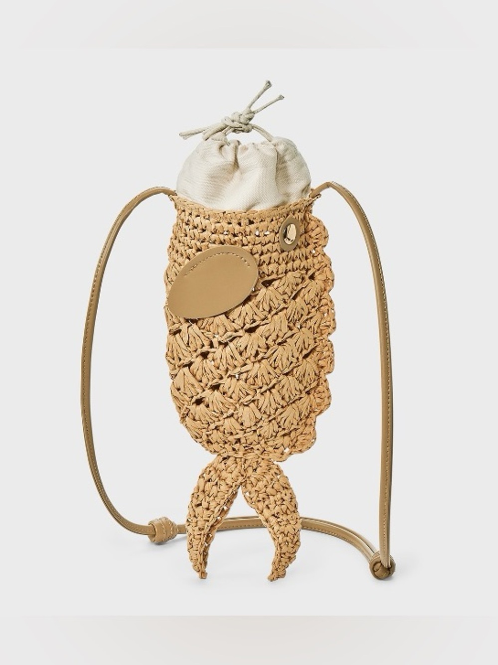 NWT A New Day Beige Raffia Fish Crossbody Bag with Drawstring